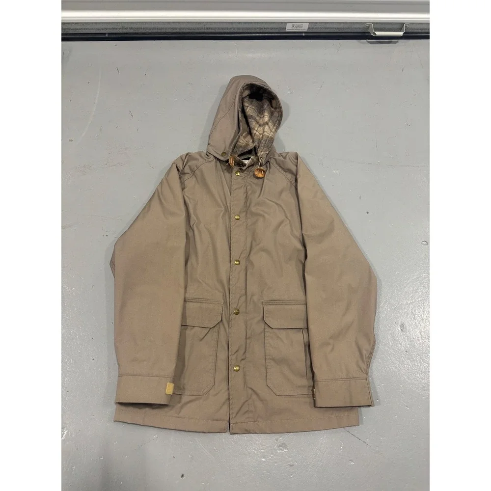 Woolrich‎ Mens Mountain Parka Jacket Tan Khaki Plaid Lined Hooded 7336 Size M
